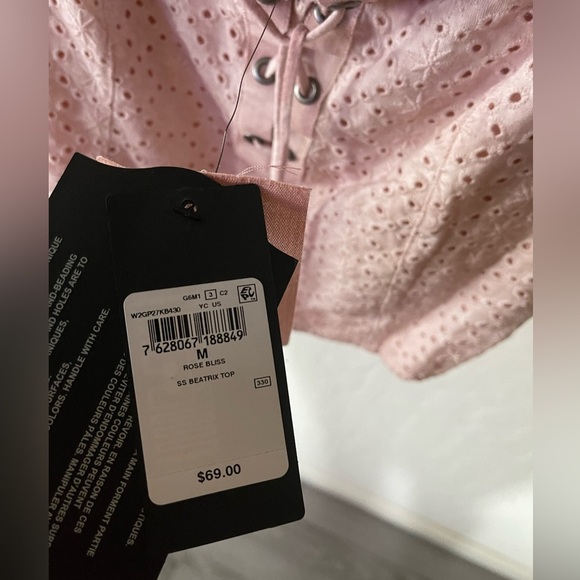 Guess| Beatrix Square Neck Eyelet Crop Top w Puff Sleeve & Tie Detail•••Size M - Picture 13 of 16